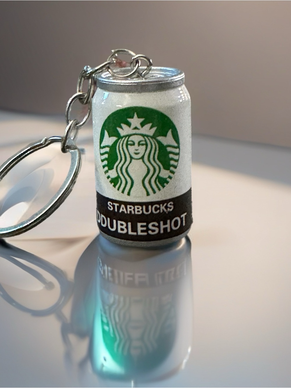 Starbucks White & Green Doubleshot Can Keychain